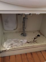 「洗面台下の腐食した床　修理」についての画像